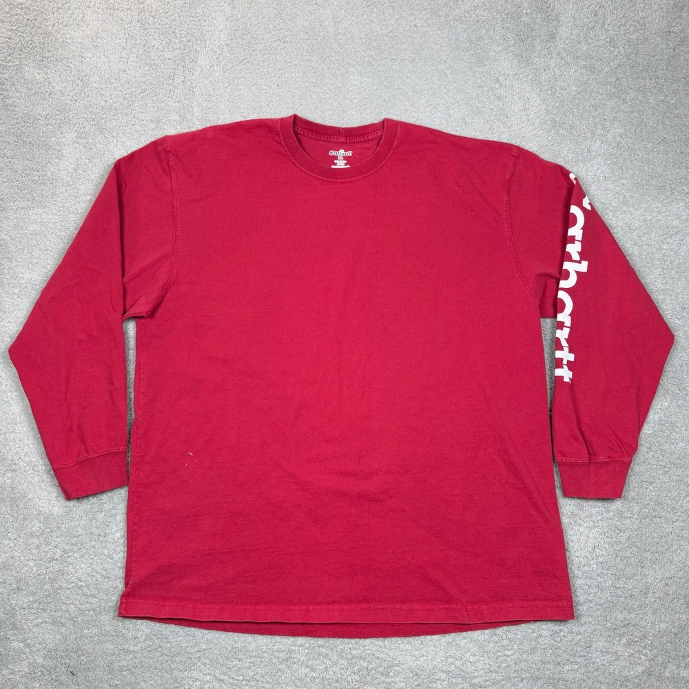Carhartt Mens XL Red Long Sleeve Graphic Logo T-Shirt K190INR Workwear Cotton